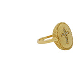 Textured gold signet ring with zircon cross