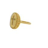 Textured gold signet ring with zircon cross