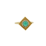 Square gold ring with round stone and zircons