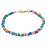 Bracelet doré disques de vinyle rose, vert, bleu et dorés