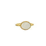 Bague dorée pierre ovale facettée et zircons