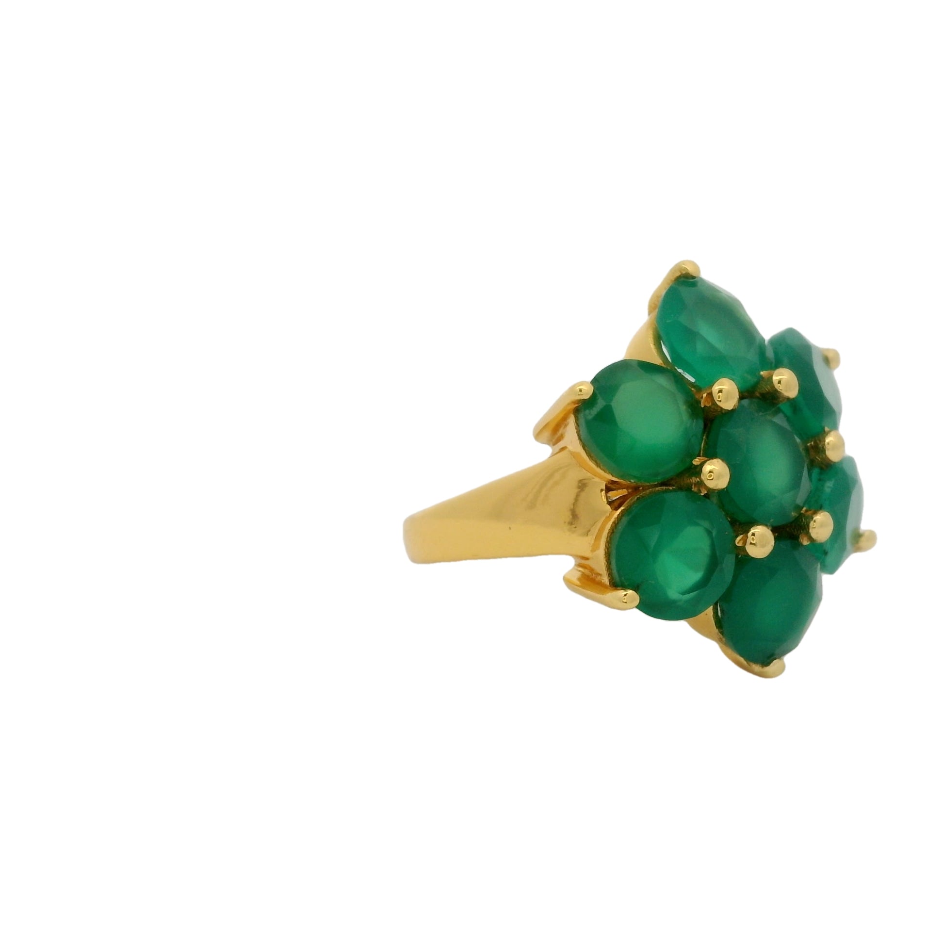 Bague dorée grande fleur en onyx verte