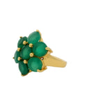 Bague dorée grande fleur en onyx verte