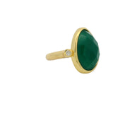 Bague dorée onyx verte facettée XXL et zircons