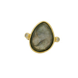 Bague dorée labradorite facettée XXL et zircons