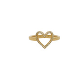 Small hollow heart and zircons gold ring