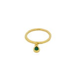 Hammered gold ring with stone drop