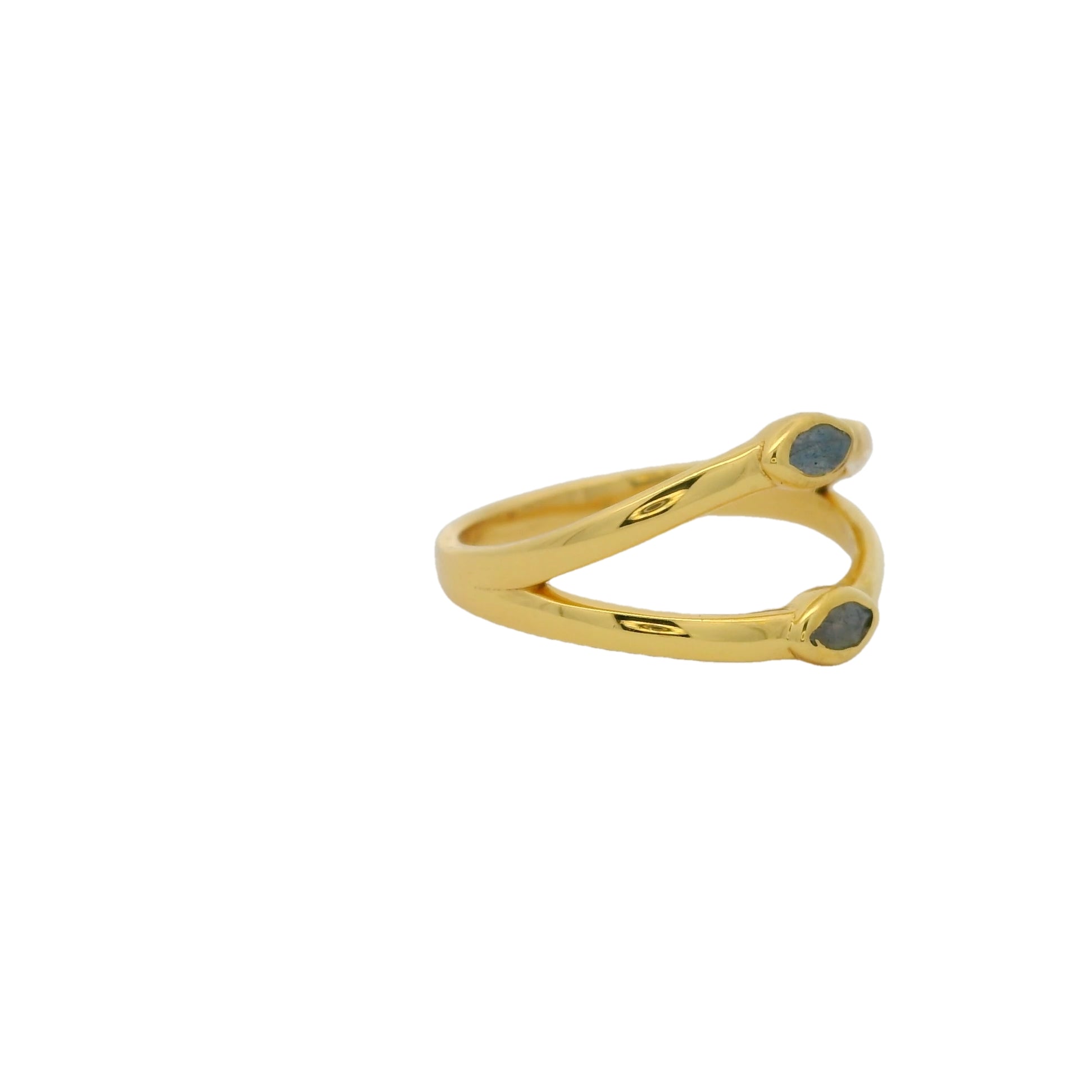 Bague dorée double et labradorite