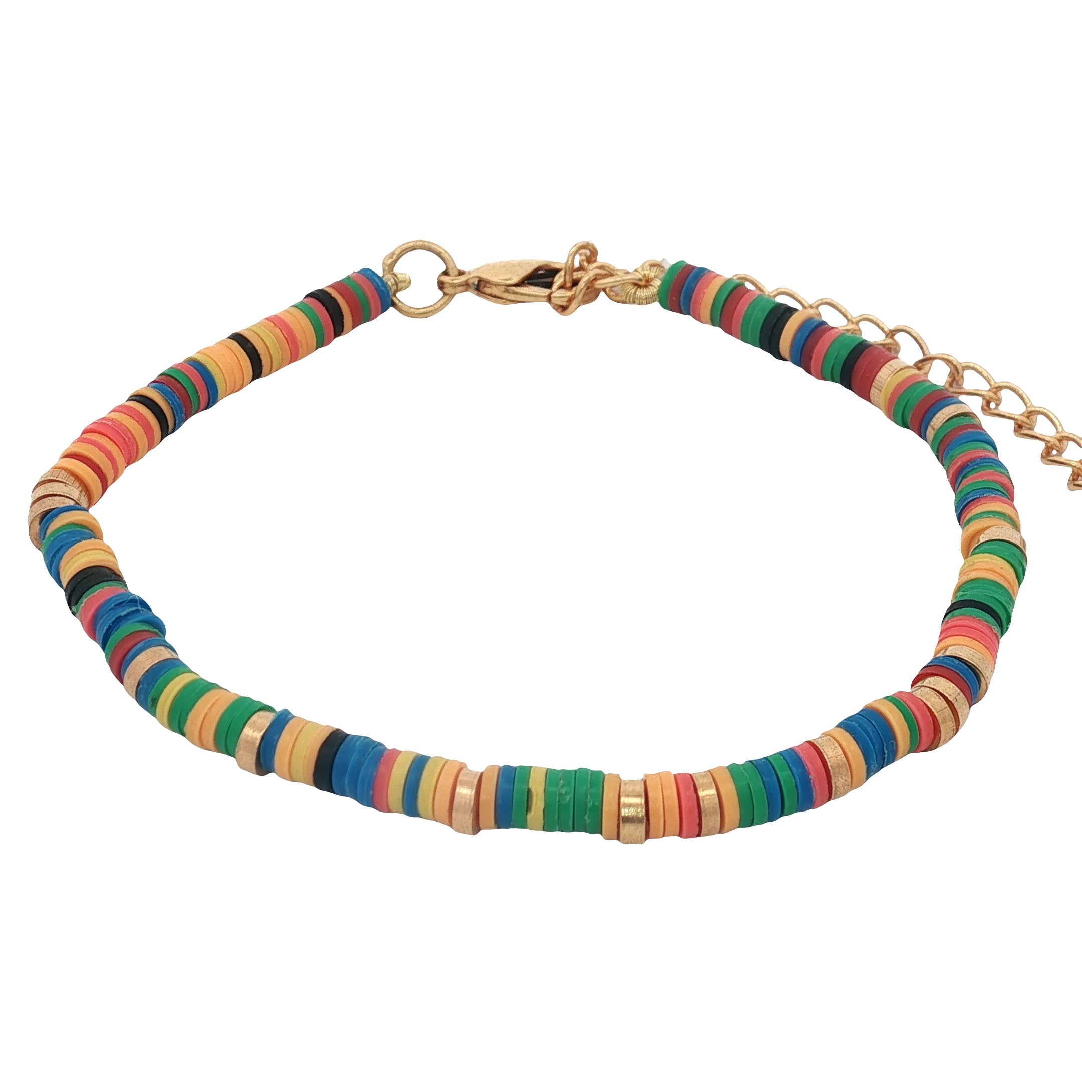 Bracelet doré avec disques de vinyle multicolores et dorés