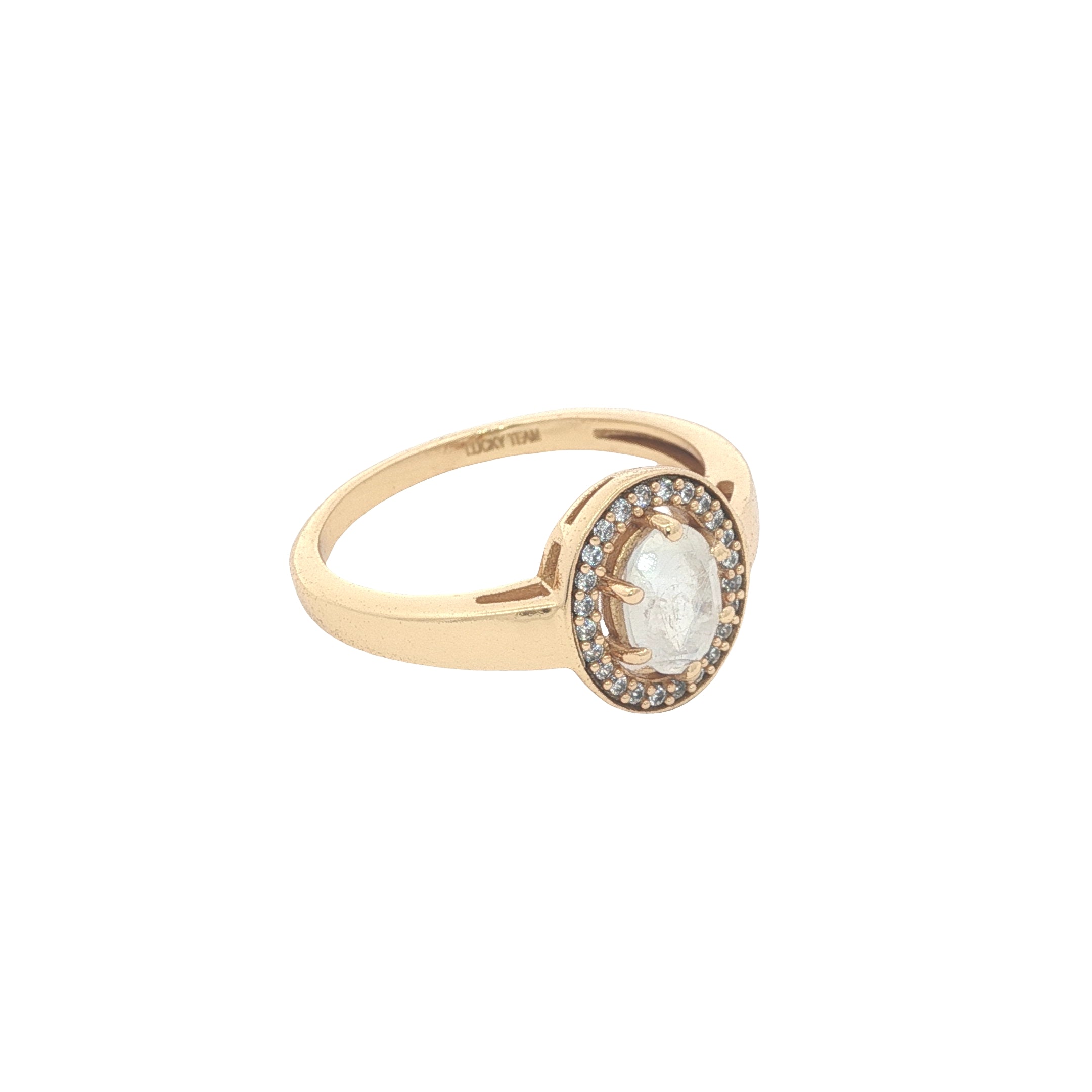 Bague dorée pierre de lune ovale avec zircons