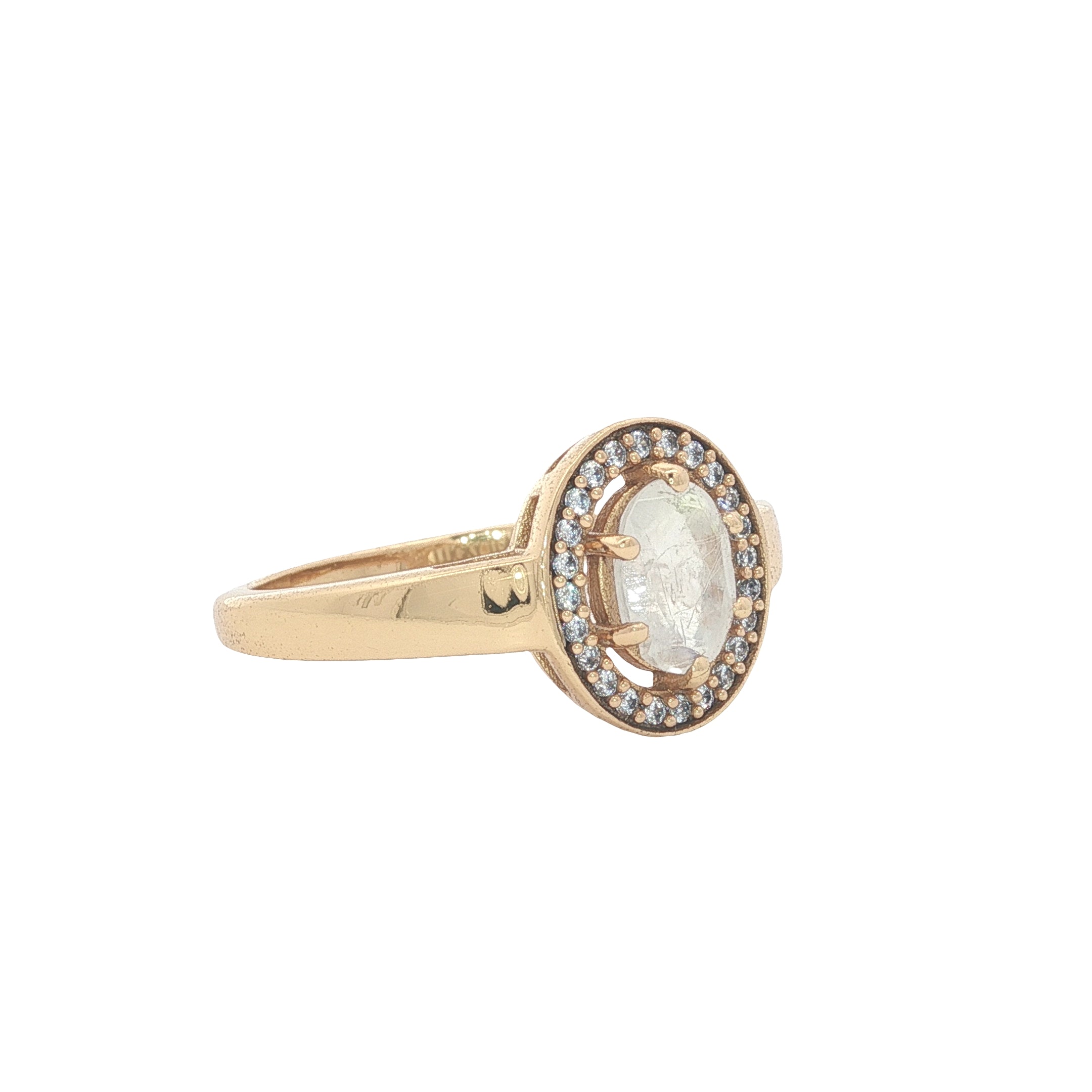 Bague dorée pierre de lune ovale avec zircons