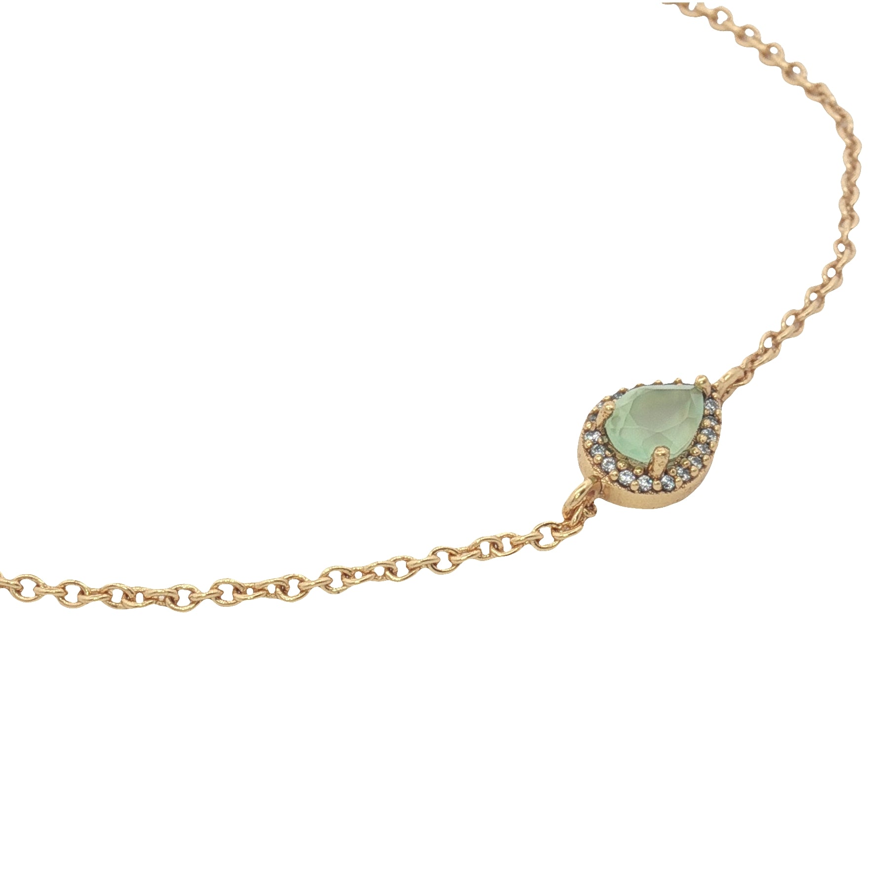 Bracelet doré goutte prehnite avec zicons