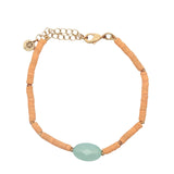 Bracelet doré disques vinyles oranges et amazonite