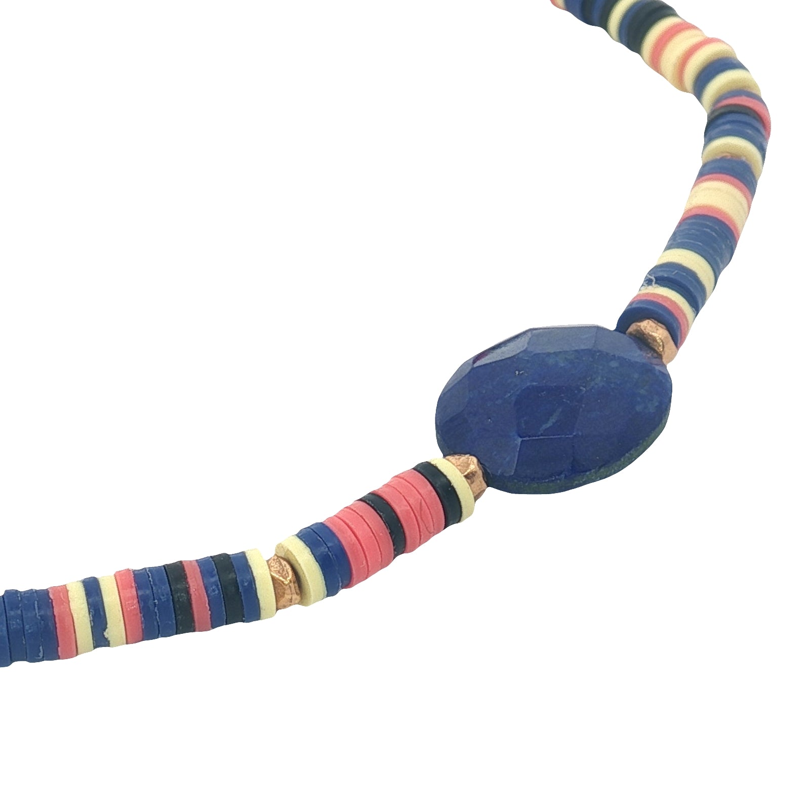 Bracelet doré disques vinyles colorés et lapis lazuli