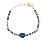Bracelet doré disques vinyles colorés et lapis lazuli