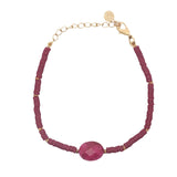 Bracelet doré disques vinyles bordeaux et rubis indien