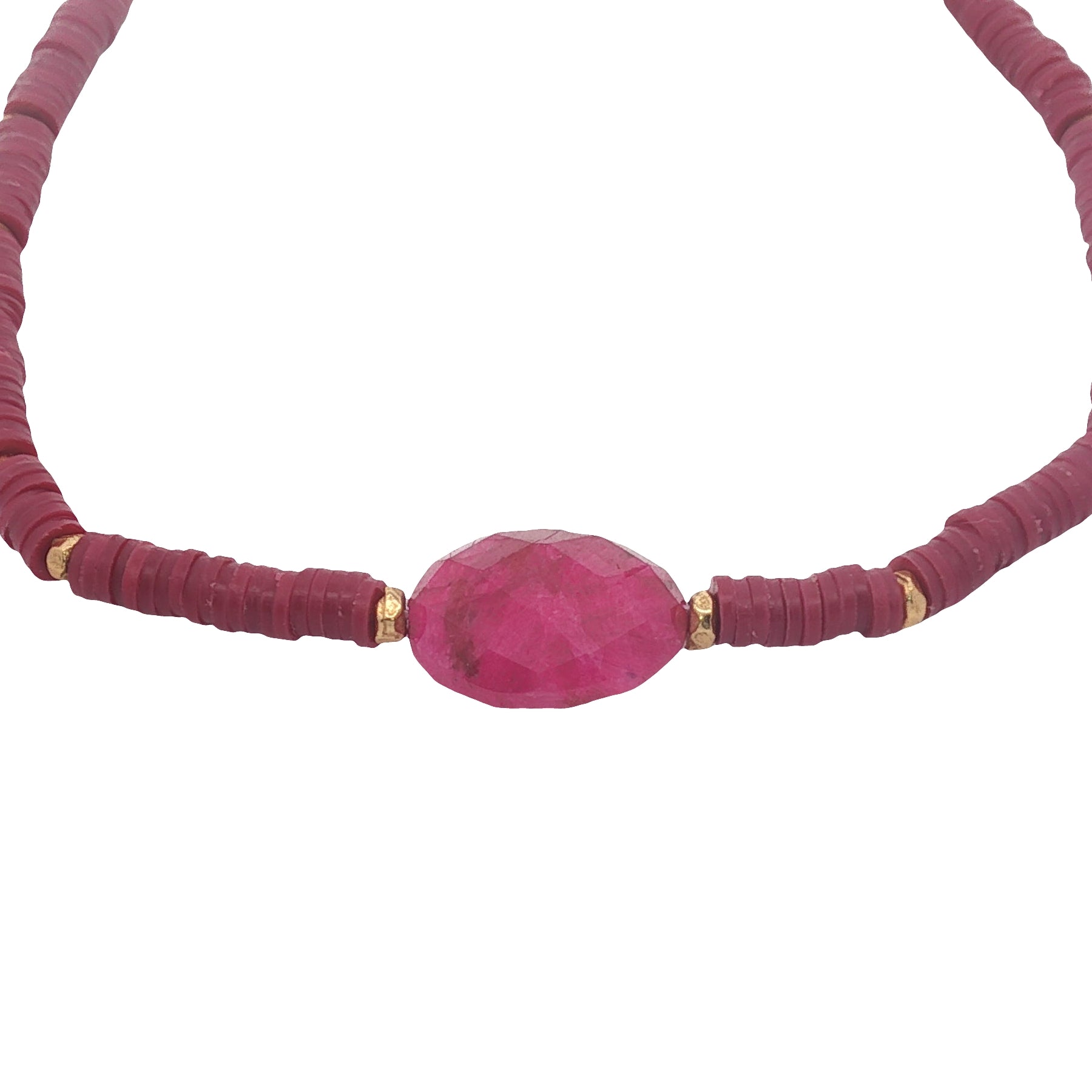 Bracelet doré disques vinyles bordeaux et rubis indien