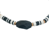 Bracelet doré disques vinyles colorés et onyx noire