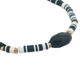 Bracelet doré disques vinyles colorés et onyx noire