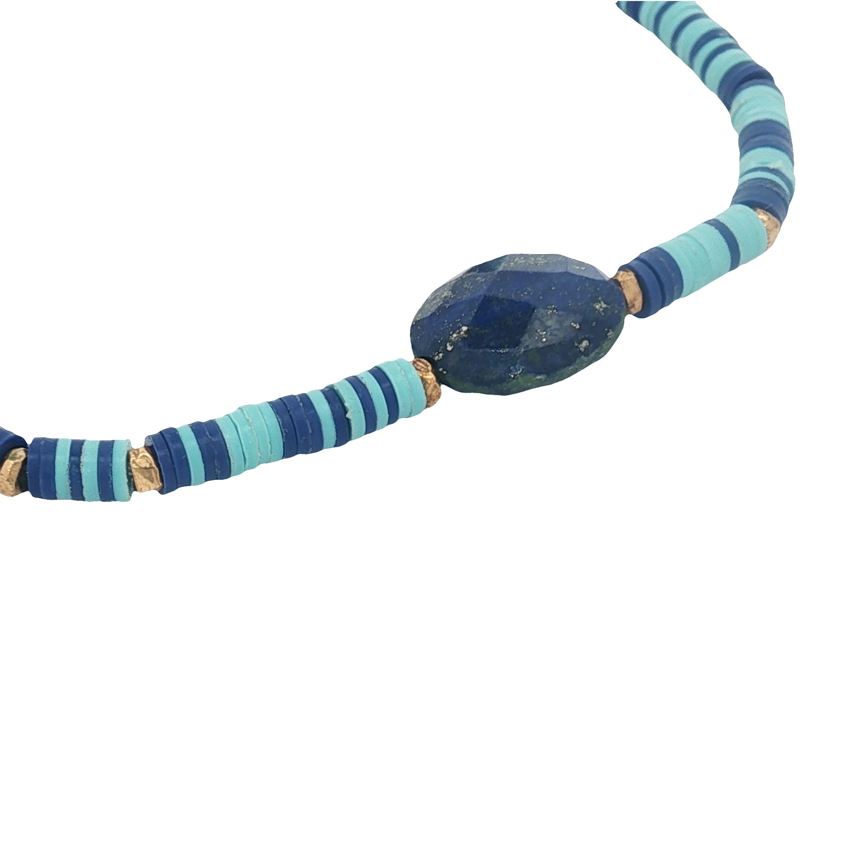 Bracelet doré disques vinyles colorés et lapis lazuli
