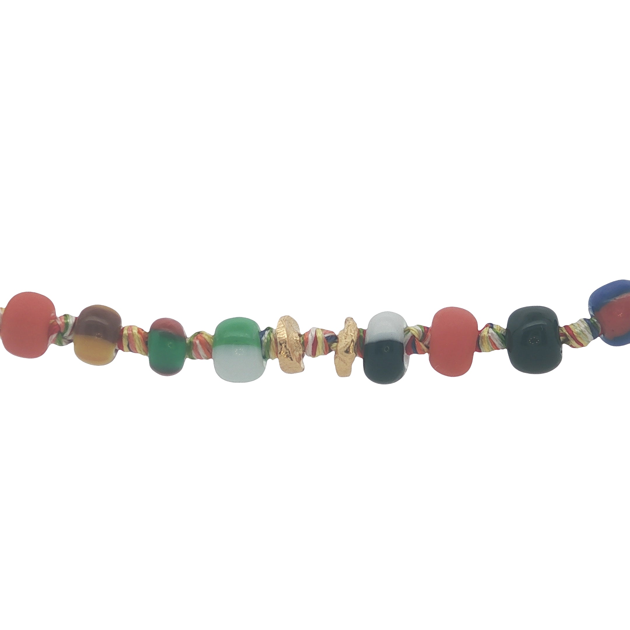 Collier doré perles colorées, oeil et disques dorés 75 cm