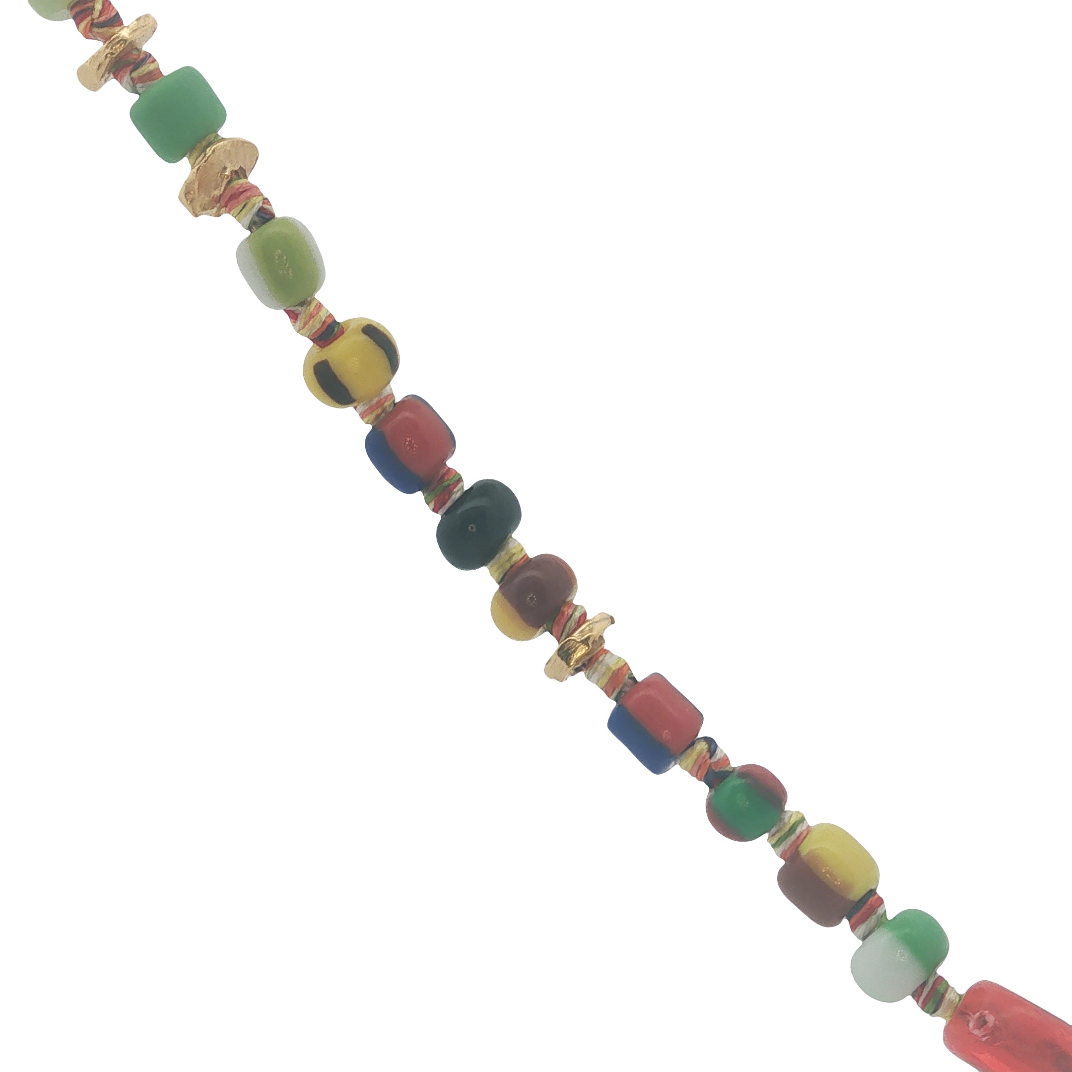 Collier doré perles colorées, oeil et disques dorés 75 cm