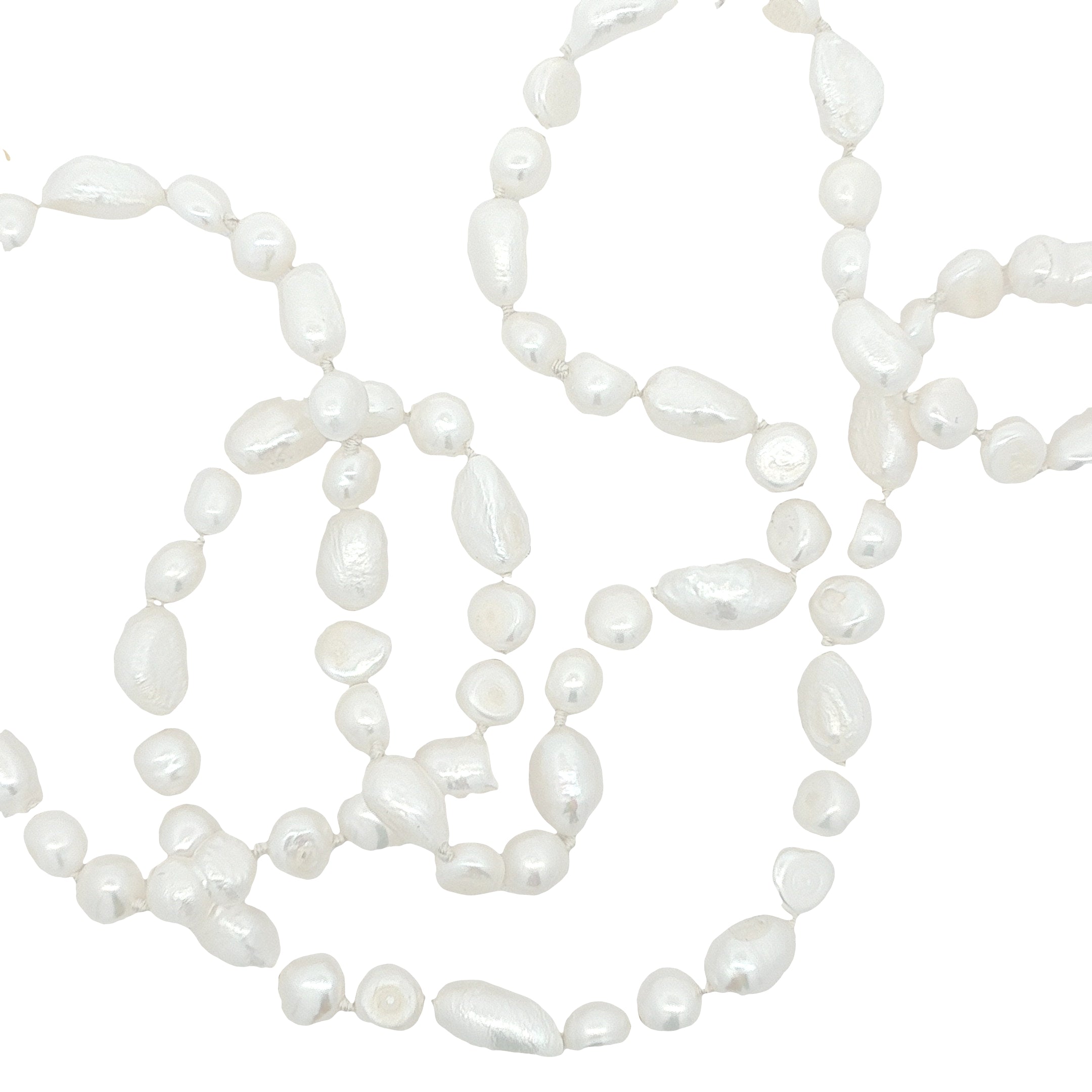 Collier doré perles de culture de différentes tailles avec noeuds blancs 75 cm