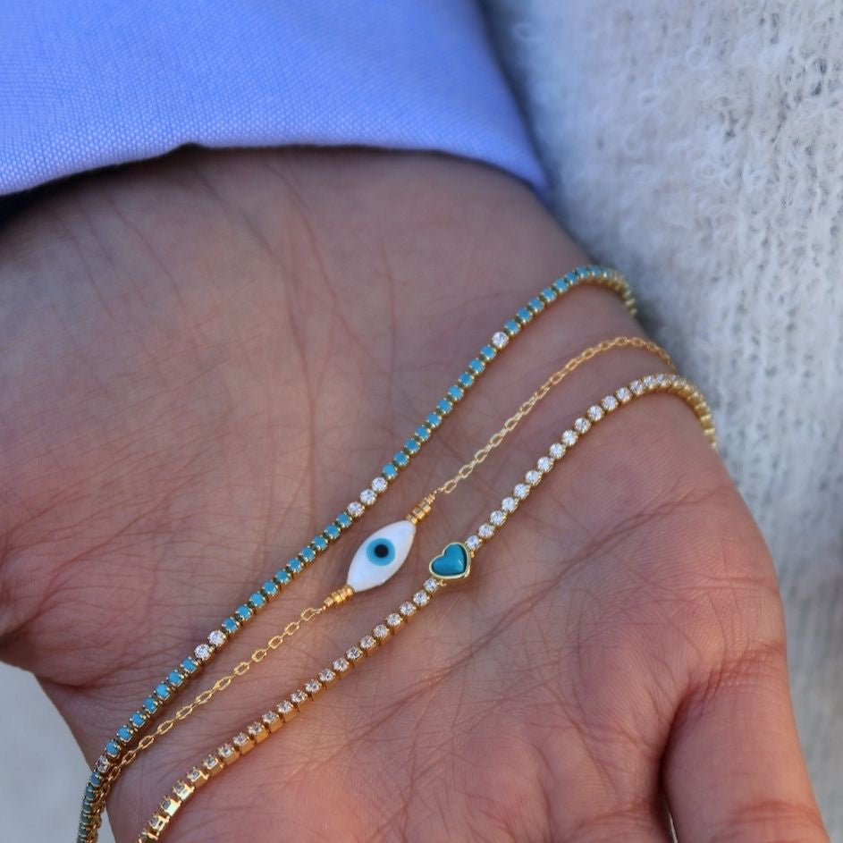 Bracelet Tennis doré avec zircons blancs et bleus 1,6 mm