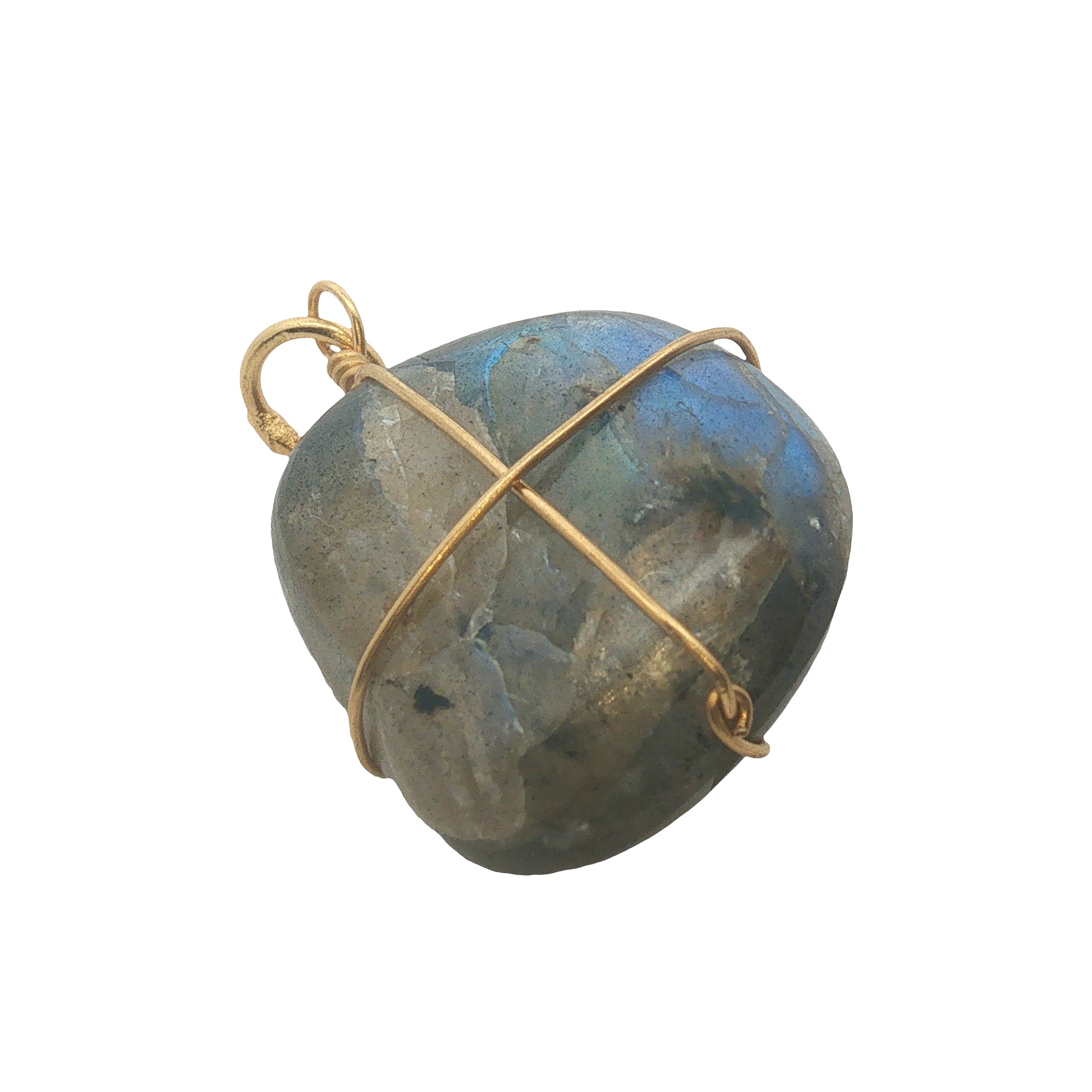 Charms doré labradorite ovale facettée entourée d'un fil doré