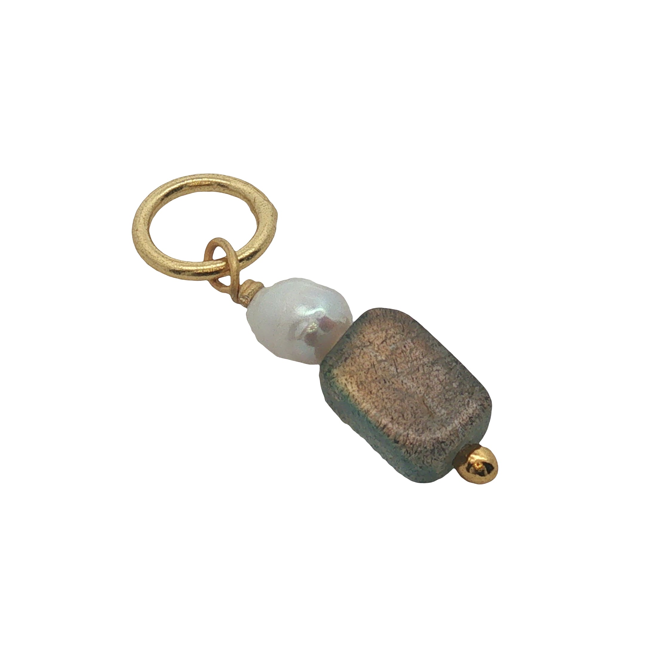 Charms doré labradorite rectangulaire et perle de culture