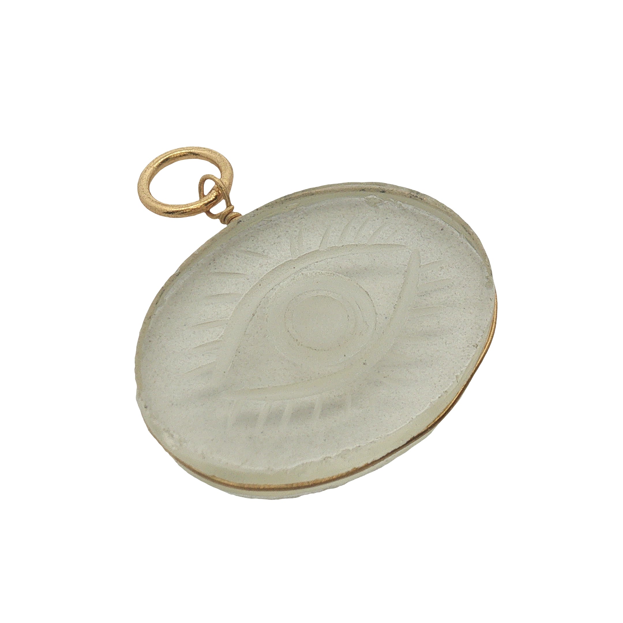Charms doré oeil gravé sur médaille en quartz citron avec fil doré