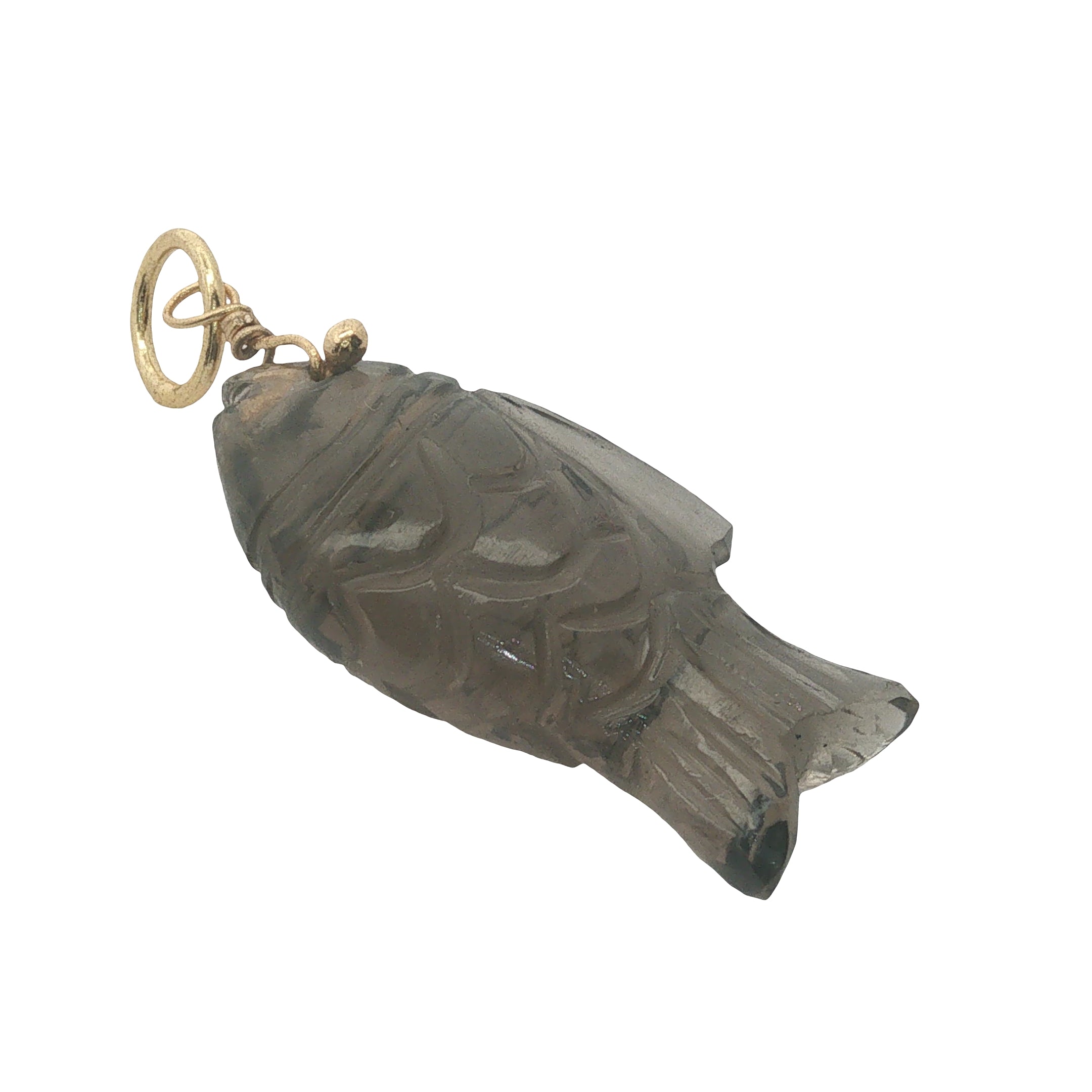 Charms doré poisson taillé dans du quartz fumé