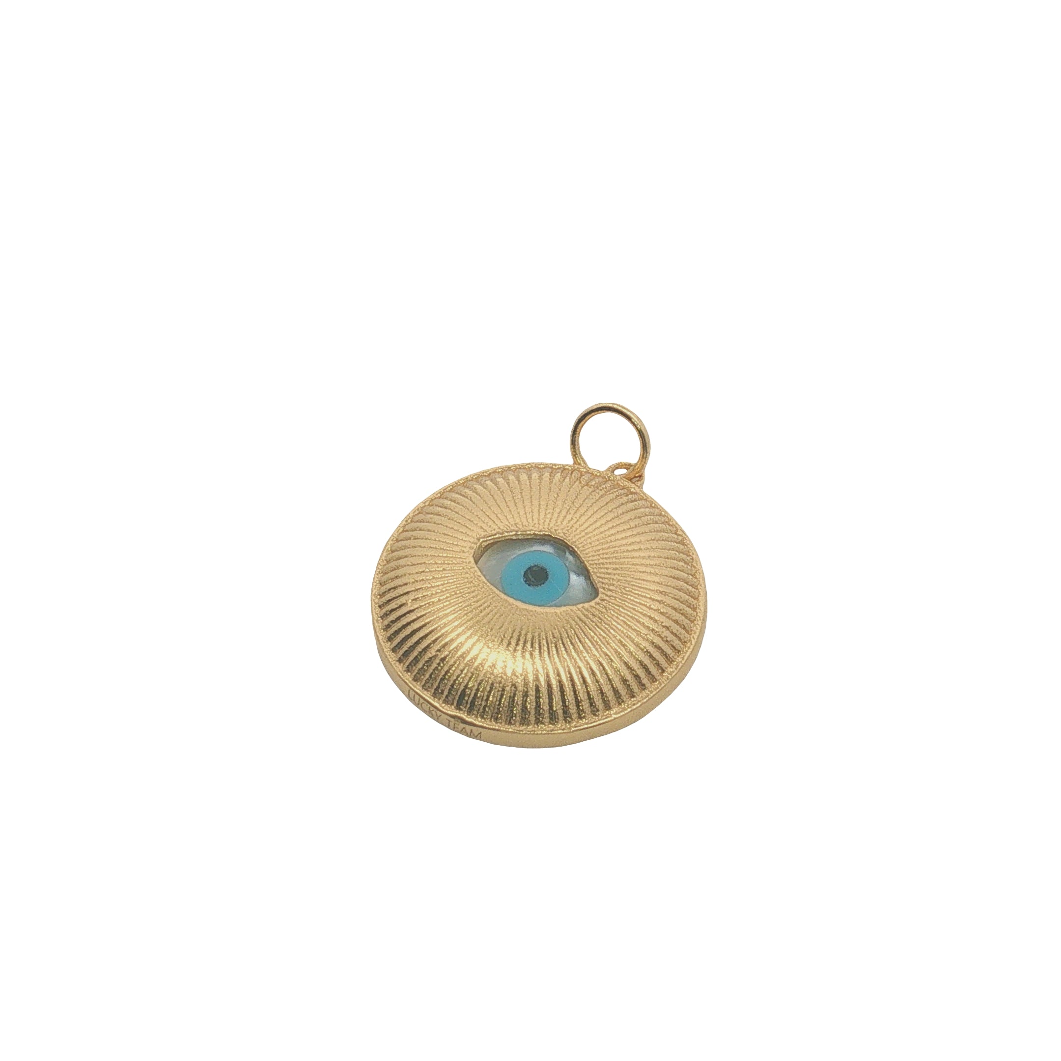 Charms doré médaille striée avec oeil nacre