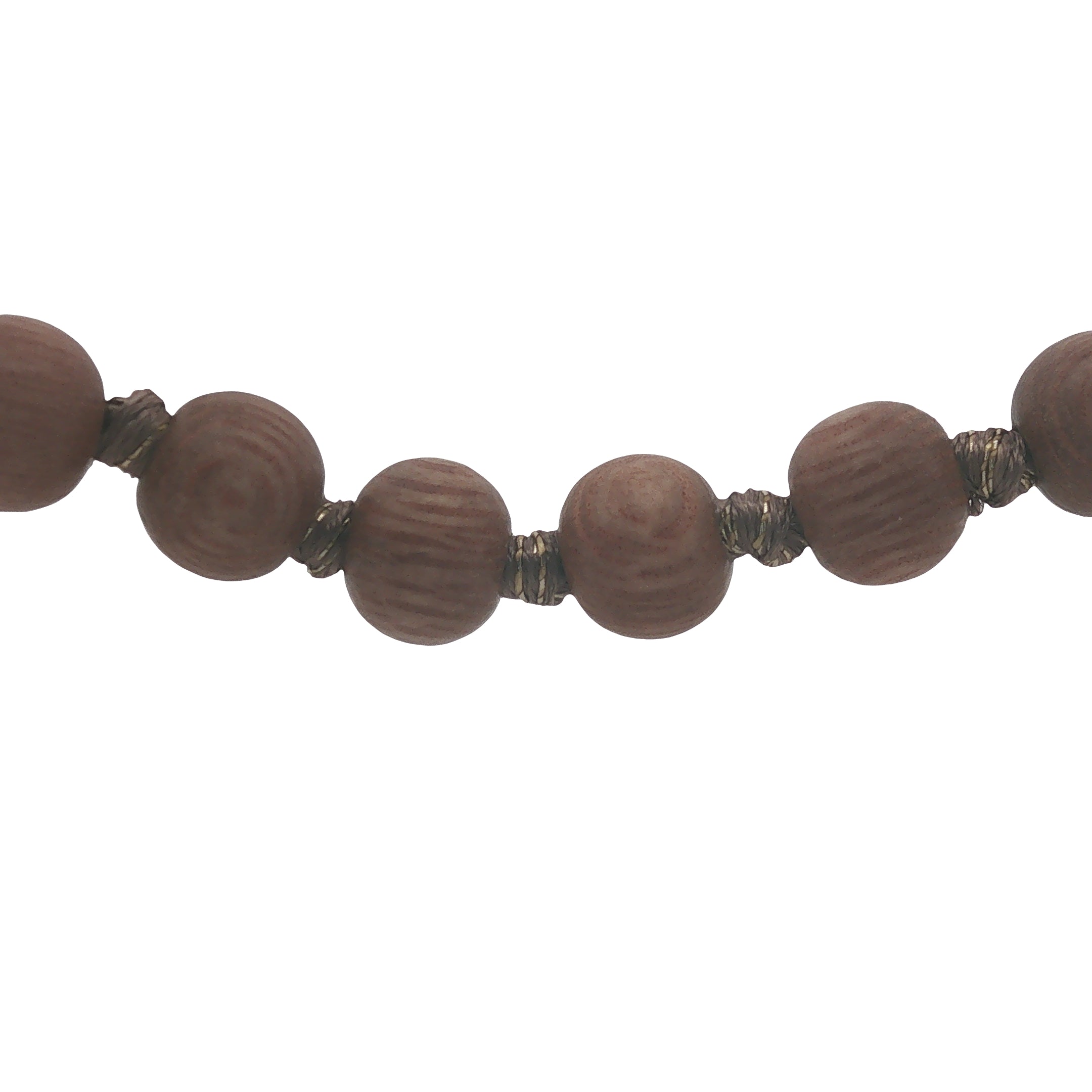 Collier doré perles en bois marron clair 94 cm