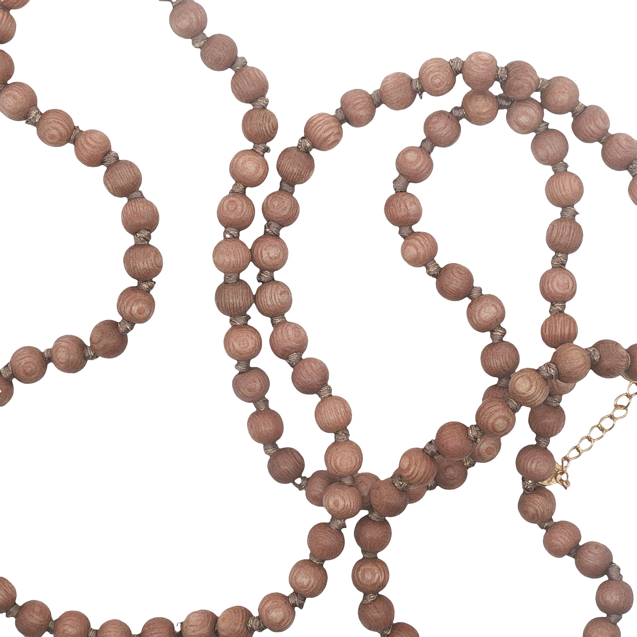 Collier doré perles en bois marron clair 94 cm