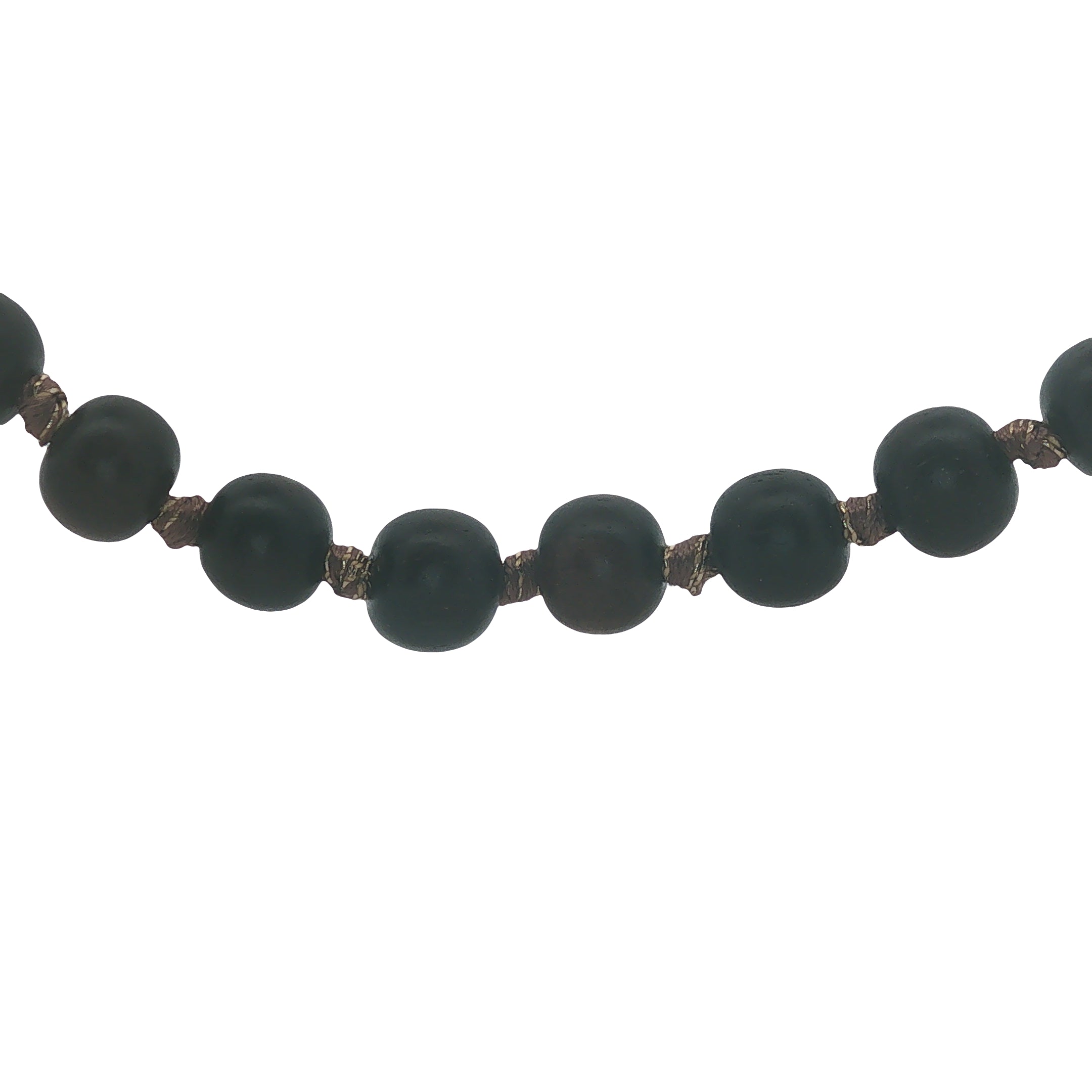 Collier doré perles en bois marron foncé 94 cm