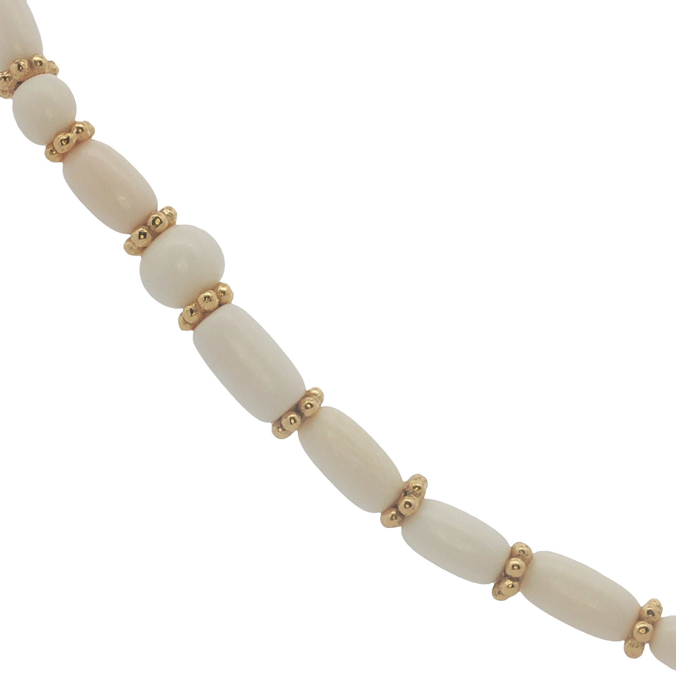 Collier doré perle en os et couronnes dorées 75 cm