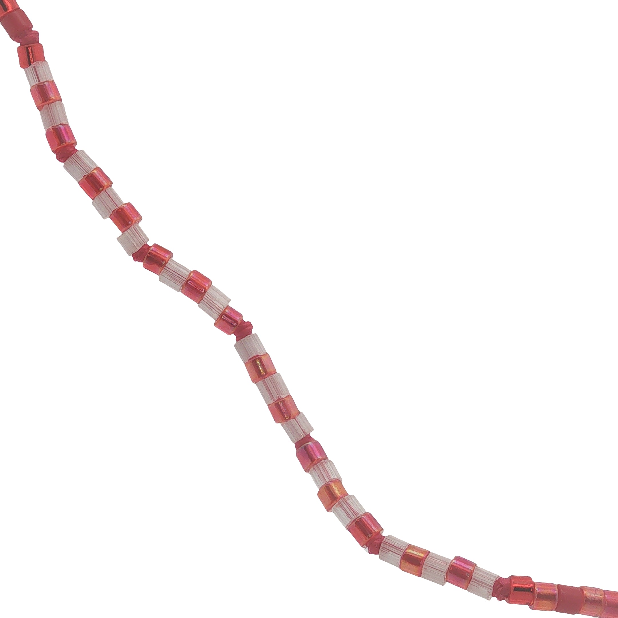 Collier doré avec perles Miyuki rouges et roses 38 cm