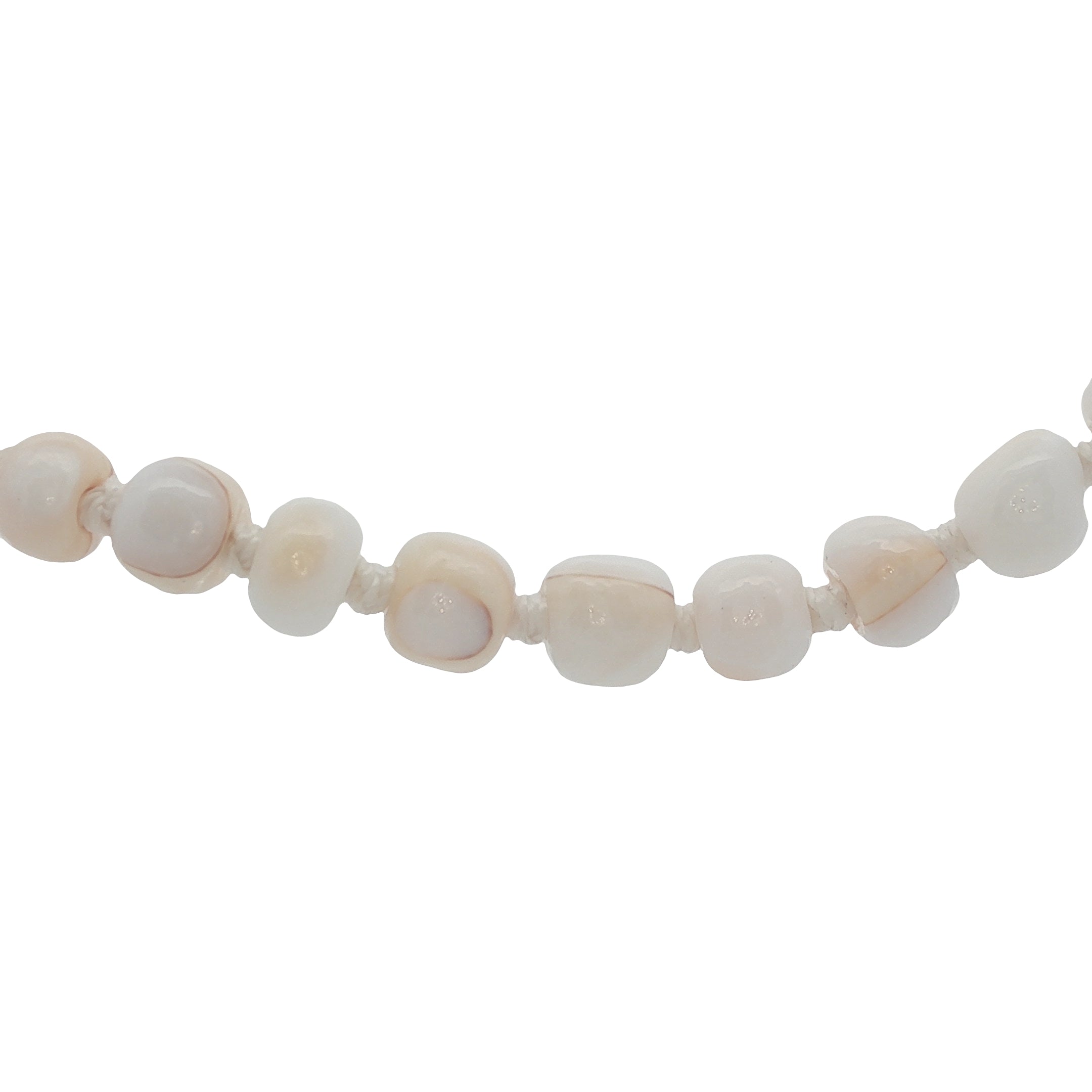 Collier doré perles blanches marbrées roses avec noeuds blancs 75 cm