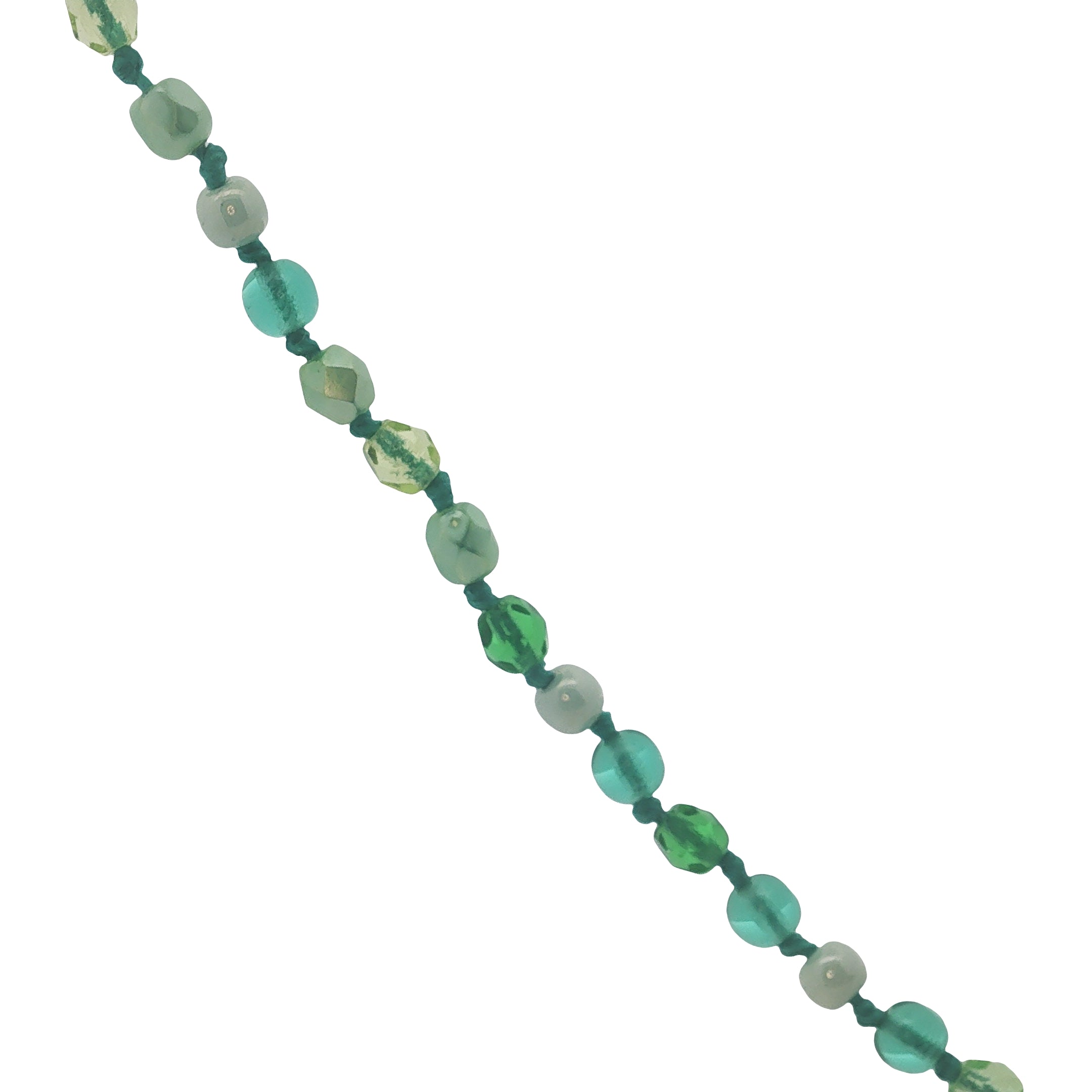 Collier doré mix de perles vertes et noeuds verts 75 cm