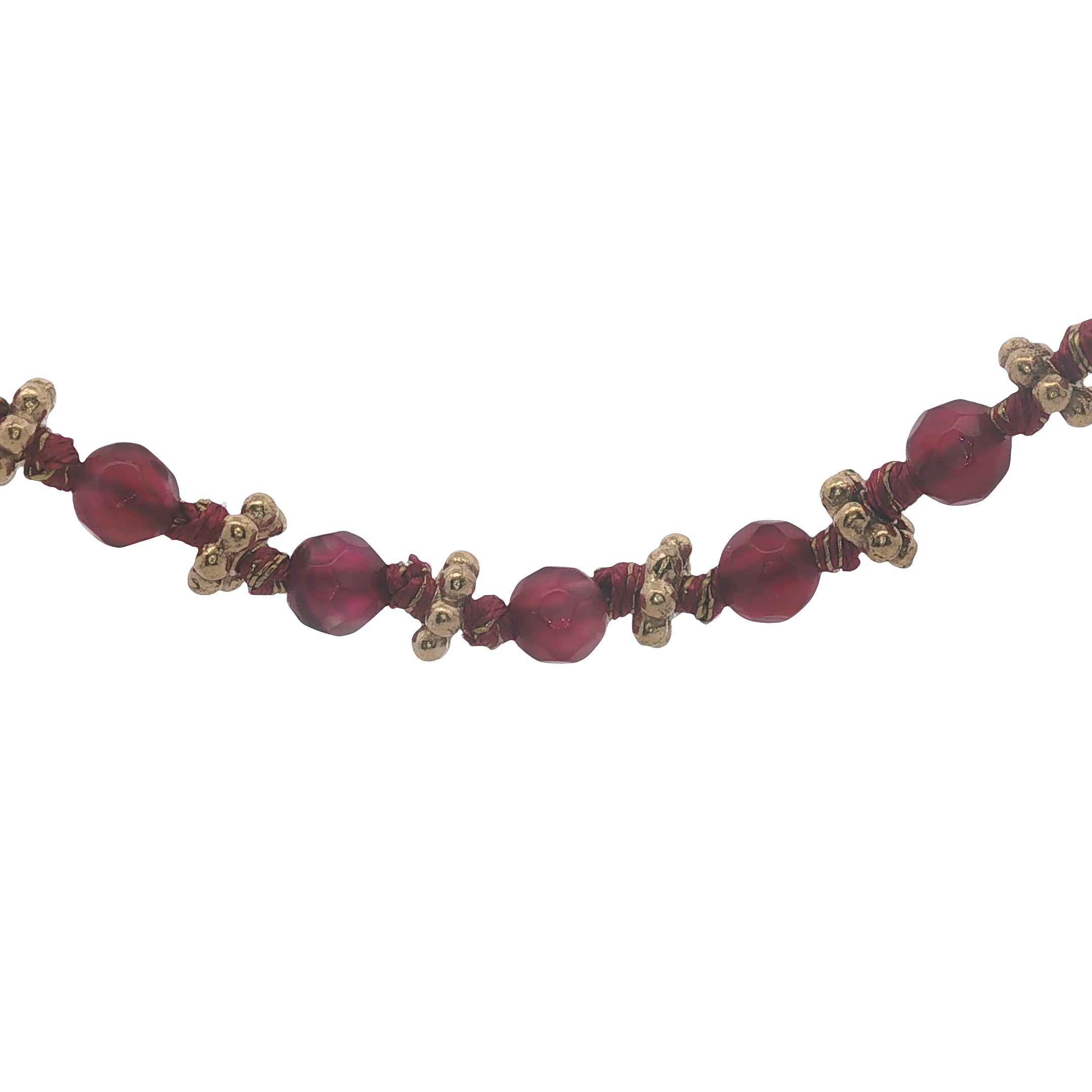 Collier doré perles bordeaux avec couronnes dorées 42 cm