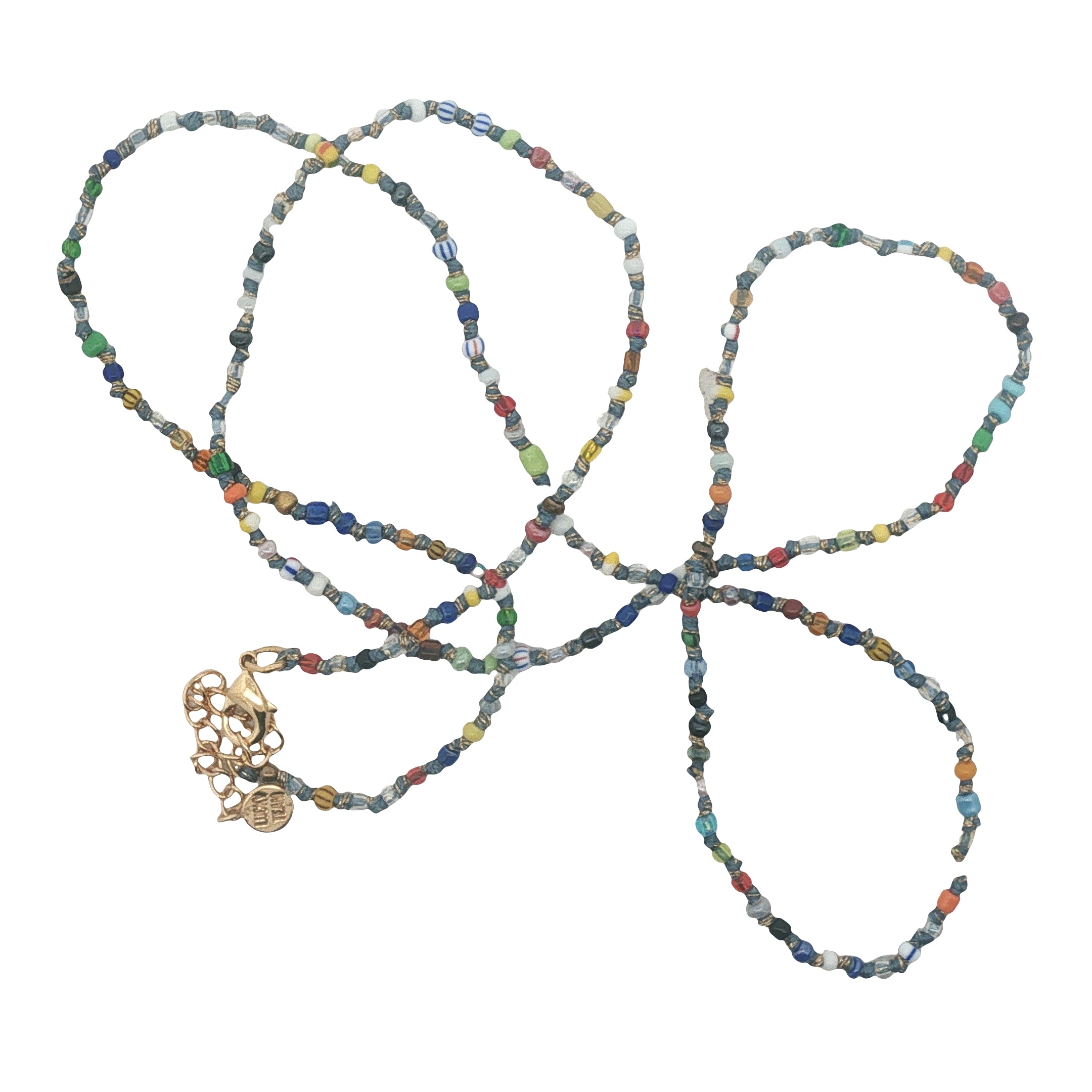 Collier doré mini perles multicolores 64 cm
