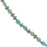 Collier doré perles turquoise, couronnes dorées et noeuds turquoise 42 cm