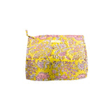 Grande pochette de voyage jaune à fleurs roses et blanches