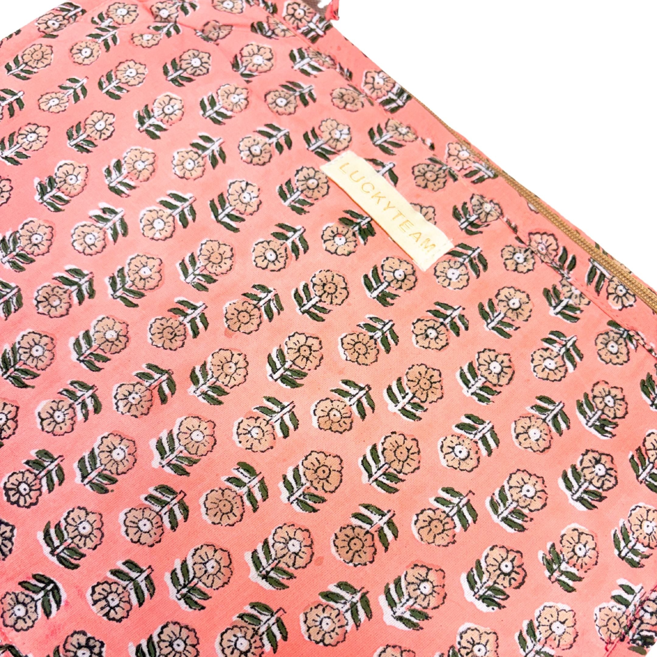 Grande pochette de voyage corail à fleurs jaunes