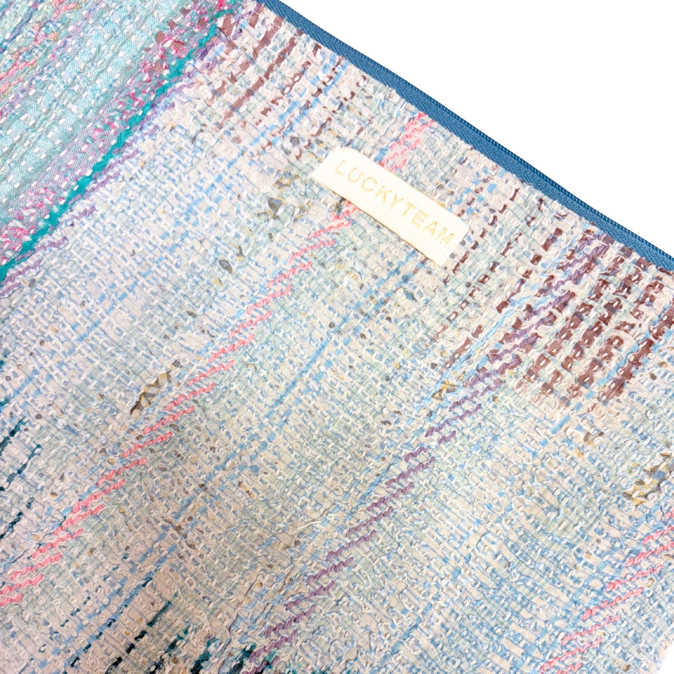 Grande pochette de voyage kantha imprimé bleu, vert et rose