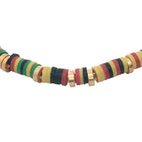 Bracelet doré disques de vinyle rouge, jaune, vert et dorés