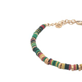 Bracelet doré disques de vinyle rouge, jaune, vert et dorés