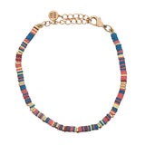 Bracelet doré disques de vinyle bleu, rouge, jaune et dorés
