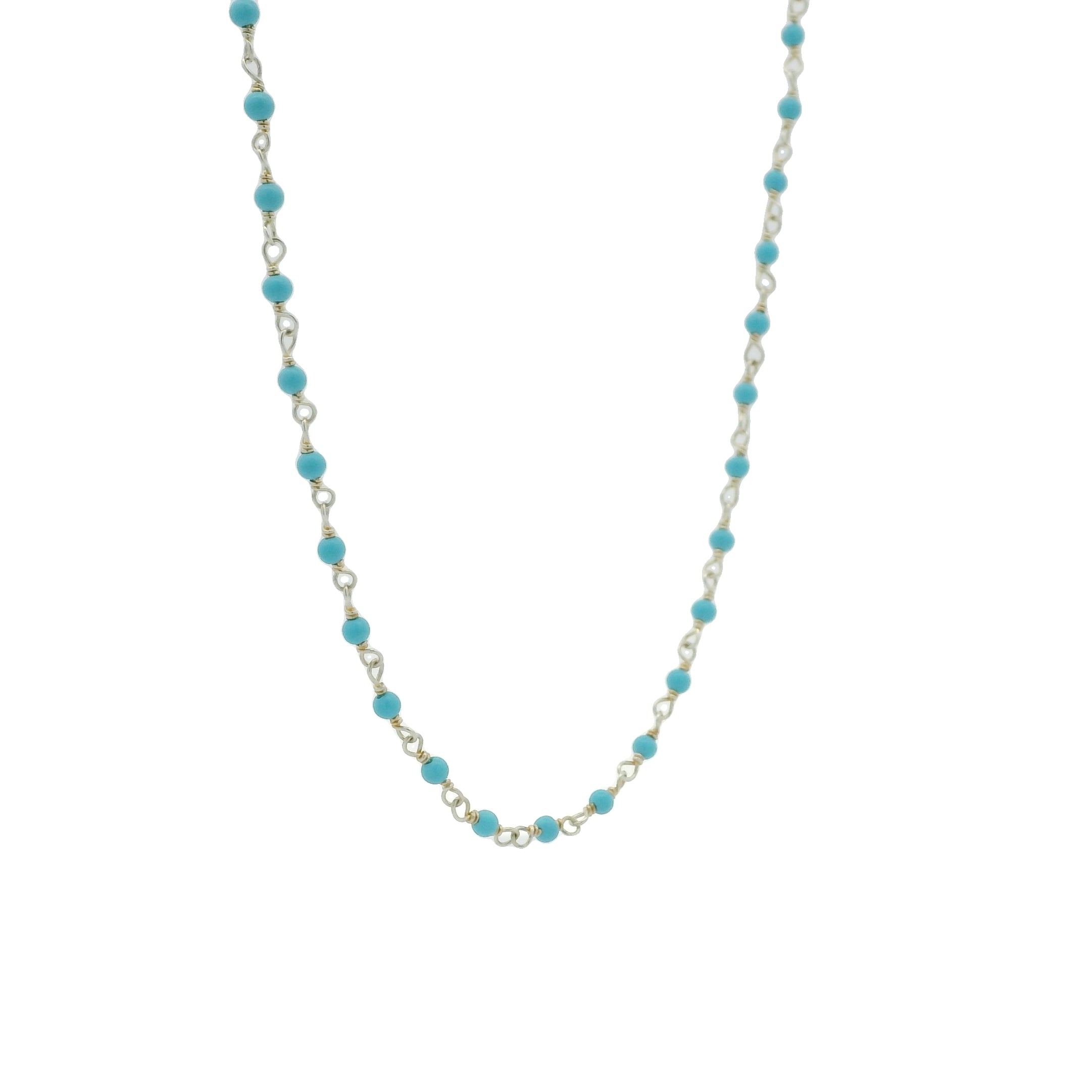 Collier argent 925 chaine rosary en turquoise 38 cm